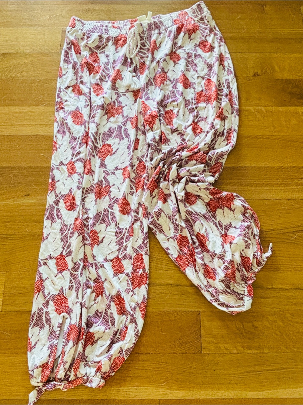 Anthropologie Girls Floral Drawstring Joggers in Red and Cream